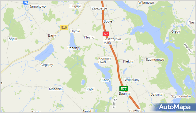 mapa Klonowy Dwór, Klonowy Dwór na mapie Targeo