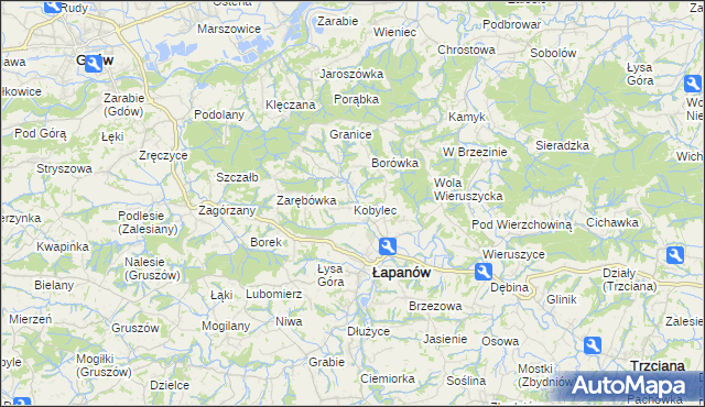 mapa Kobylec gmina Łapanów, Kobylec gmina Łapanów na mapie Targeo
