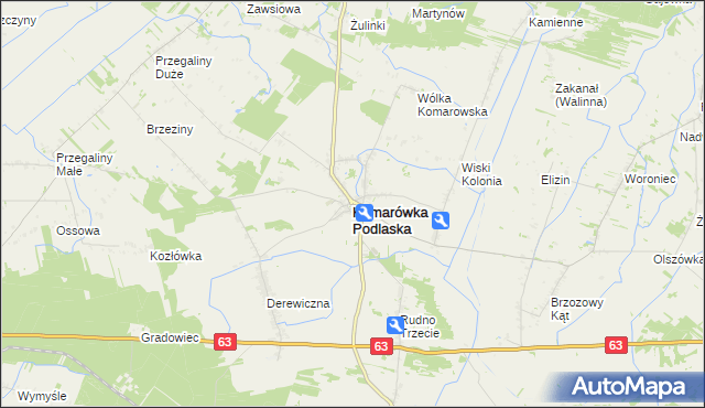 mapa Komarówka Podlaska, Komarówka Podlaska na mapie Targeo