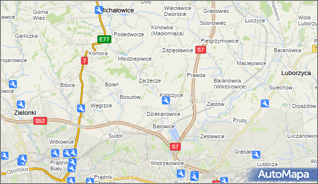 mapa Kończyce gmina Michałowice, Kończyce gmina Michałowice na mapie Targeo