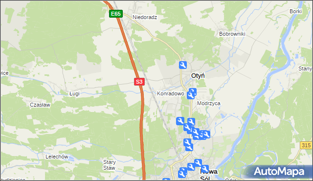mapa Konradowo gmina Otyń, Konradowo gmina Otyń na mapie Targeo