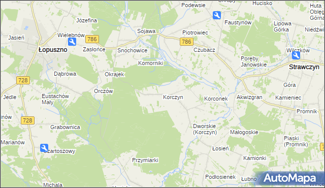 mapa Korczyn gmina Strawczyn, Korczyn gmina Strawczyn na mapie Targeo