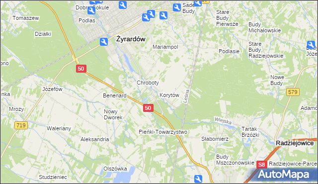 mapa Korytów gmina Radziejowice, Korytów gmina Radziejowice na mapie Targeo