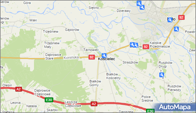 mapa Kościelec powiat kolski, Kościelec powiat kolski na mapie Targeo