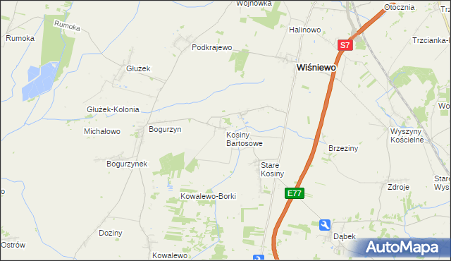 mapa Kosiny Bartosowe, Kosiny Bartosowe na mapie Targeo