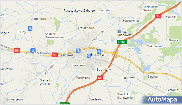 mapa Kostrzyn powiat poznański, Kostrzyn powiat poznański na mapie Targeo