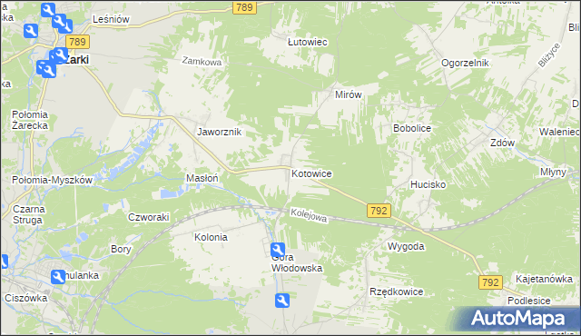 mapa Kotowice gmina Żarki, Kotowice gmina Żarki na mapie Targeo
