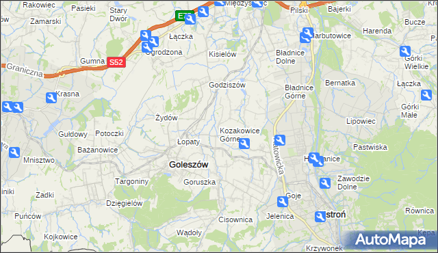 mapa Kozakowice Górne, Kozakowice Górne na mapie Targeo