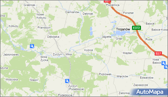 mapa Kozice gmina Trojanów, Kozice gmina Trojanów na mapie Targeo