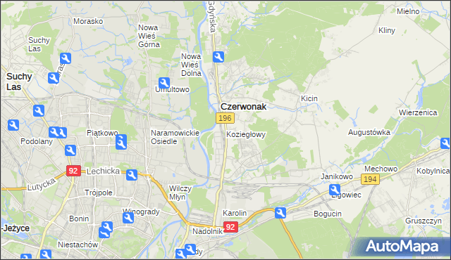 mapa Koziegłowy gmina Czerwonak, Koziegłowy gmina Czerwonak na mapie Targeo