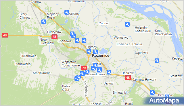 mapa Kozienice, Kozienice na mapie Targeo