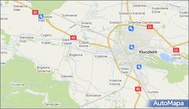 mapa Krasków gmina Kluczbork, Krasków gmina Kluczbork na mapie Targeo