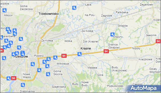 mapa Krasne powiat rzeszowski, Krasne powiat rzeszowski na mapie Targeo