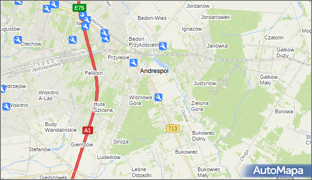 mapa Kraszew gmina Andrespol, Kraszew gmina Andrespol na mapie Targeo