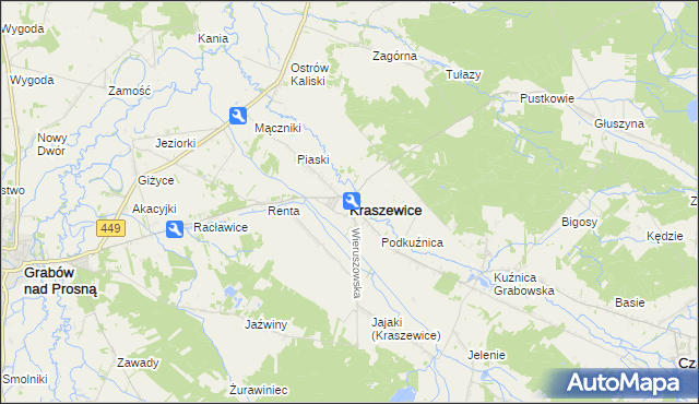 mapa Kraszewice powiat ostrzeszowski, Kraszewice powiat ostrzeszowski na mapie Targeo