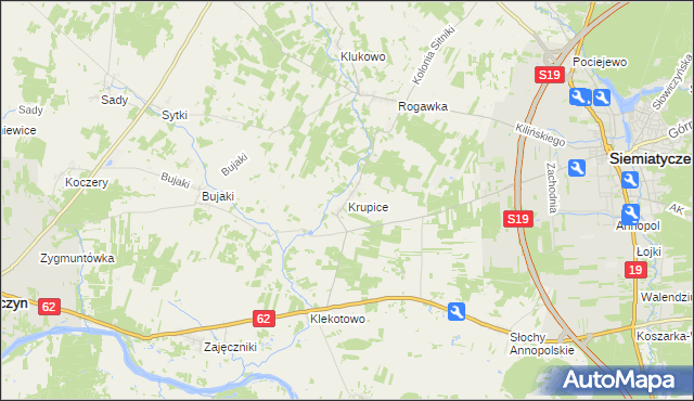 mapa Krupice gmina Siemiatycze, Krupice gmina Siemiatycze na mapie Targeo