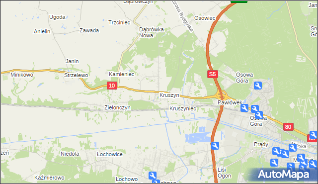 mapa Kruszyn gmina Sicienko, Kruszyn gmina Sicienko na mapie Targeo