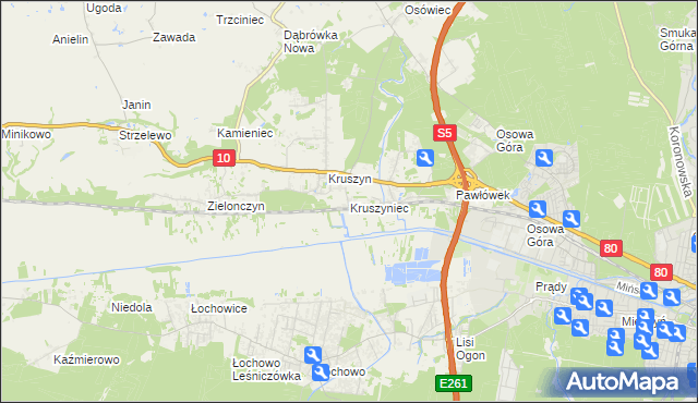 mapa Kruszyniec gmina Sicienko, Kruszyniec gmina Sicienko na mapie Targeo