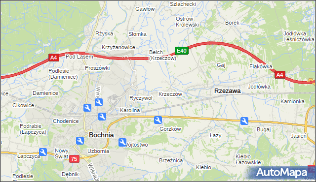 mapa Krzeczów gmina Rzezawa, Krzeczów gmina Rzezawa na mapie Targeo