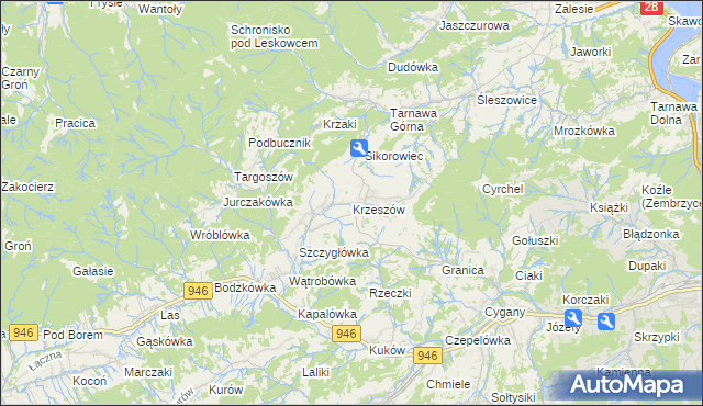 mapa Krzeszów gmina Stryszawa, Krzeszów gmina Stryszawa na mapie Targeo