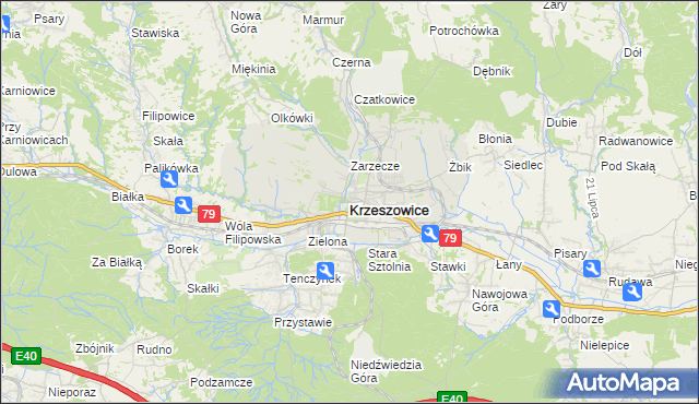 mapa Krzeszowice, Krzeszowice na mapie Targeo