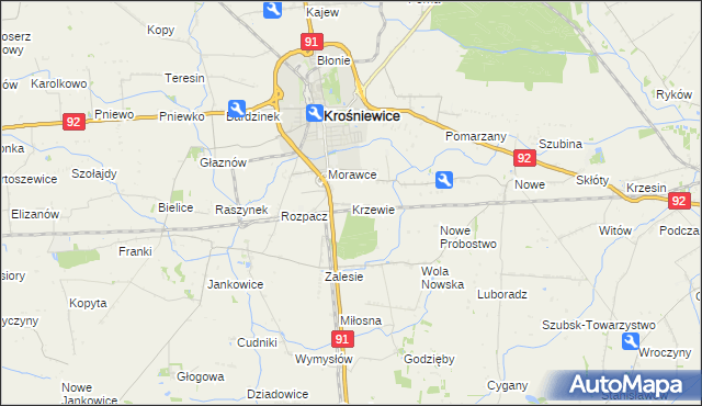 mapa Krzewie gmina Krośniewice, Krzewie gmina Krośniewice na mapie Targeo
