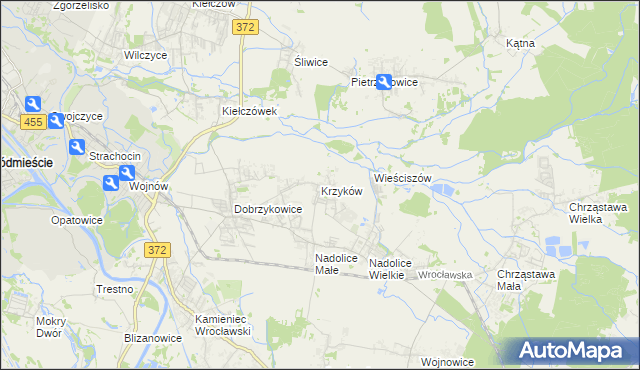 mapa Krzyków gmina Czernica, Krzyków gmina Czernica na mapie Targeo