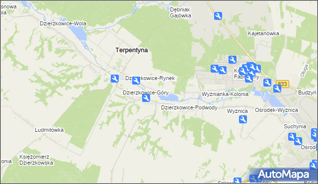 mapa Krzywie gmina Dzierzkowice, Krzywie gmina Dzierzkowice na mapie Targeo