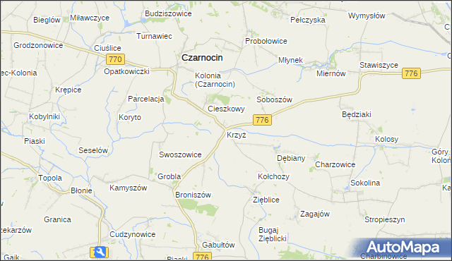 mapa Krzyż gmina Czarnocin, Krzyż gmina Czarnocin na mapie Targeo