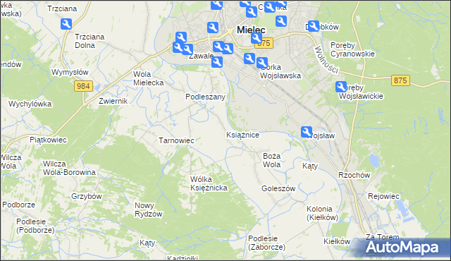 mapa Książnice gmina Mielec, Książnice gmina Mielec na mapie Targeo