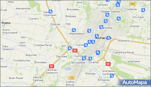 mapa Kuznocin gmina Sochaczew, Kuznocin gmina Sochaczew na mapie Targeo