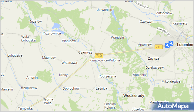 mapa Kwiatkowice gmina Wodzierady, Kwiatkowice gmina Wodzierady na mapie Targeo