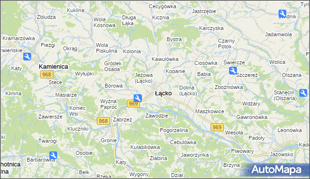 mapa Łącko powiat nowosądecki, Łącko powiat nowosądecki na mapie Targeo