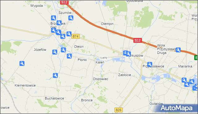 mapa Łany gmina Markuszów, Łany gmina Markuszów na mapie Targeo