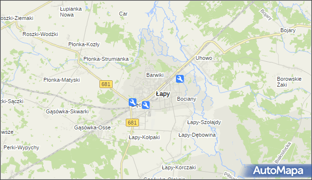 mapa Łapy, Łapy na mapie Targeo