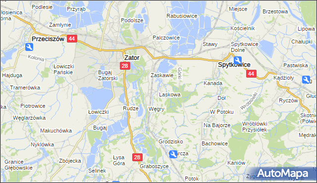 mapa Laskowa gmina Zator, Laskowa gmina Zator na mapie Targeo