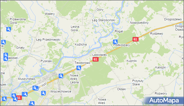 mapa Laskowiec gmina Rzekuń, Laskowiec gmina Rzekuń na mapie Targeo