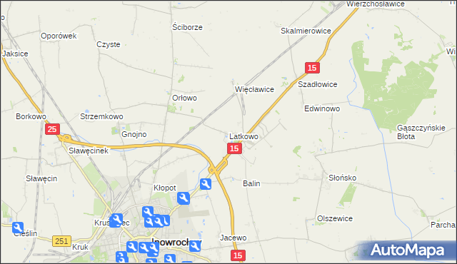 mapa Latkowo gmina Inowrocław, Latkowo gmina Inowrocław na mapie Targeo