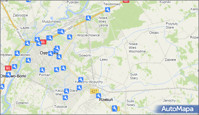 mapa Ławy gmina Rzekuń, Ławy gmina Rzekuń na mapie Targeo