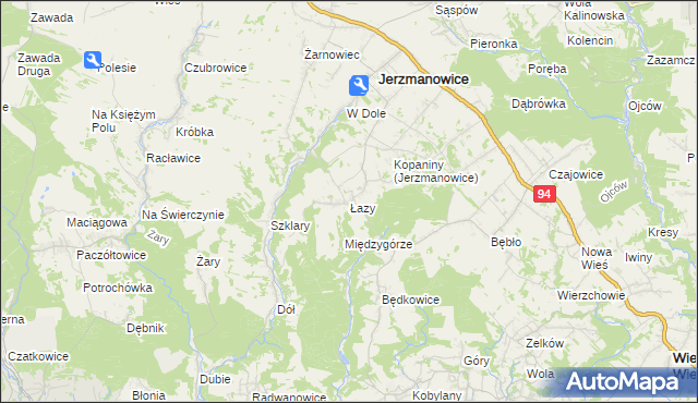 mapa Łazy gmina Jerzmanowice-Przeginia, Łazy gmina Jerzmanowice-Przeginia na mapie Targeo
