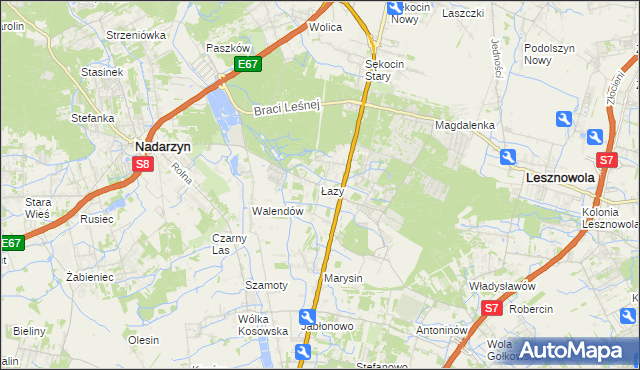 mapa Łazy gmina Lesznowola, Łazy gmina Lesznowola na mapie Targeo