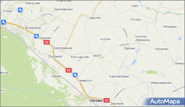 mapa Łążyn gmina Obrowo, Łążyn gmina Obrowo na mapie Targeo