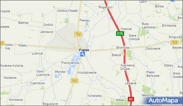 mapa Łęka gmina Piątek, Łęka gmina Piątek na mapie Targeo