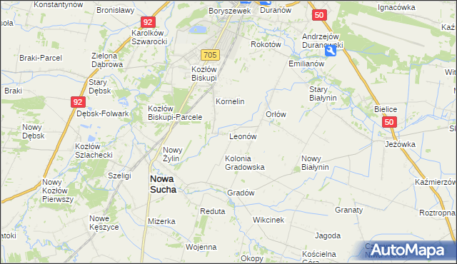 mapa Leonów gmina Nowa Sucha, Leonów gmina Nowa Sucha na mapie Targeo