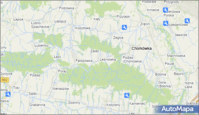 mapa Leśniówka gmina Chorkówka, Leśniówka gmina Chorkówka na mapie Targeo