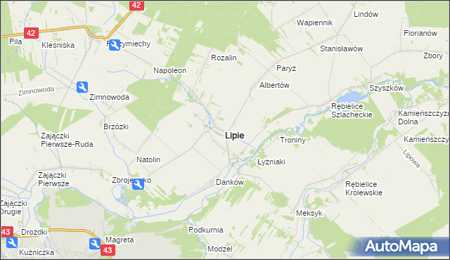 mapa Lipie powiat kłobucki, Lipie powiat kłobucki na mapie Targeo