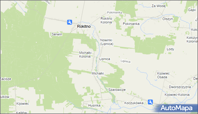 mapa Lipnica gmina Rokitno, Lipnica gmina Rokitno na mapie Targeo