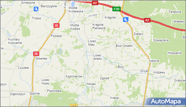 mapa Lisiec Wielki, Lisiec Wielki na mapie Targeo