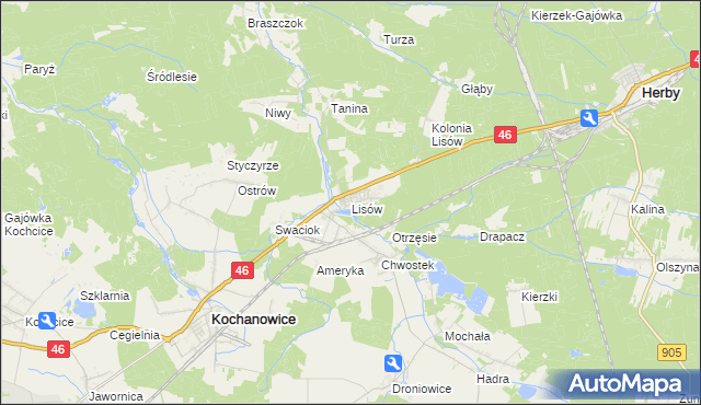 mapa Lisów gmina Herby, Lisów gmina Herby na mapie Targeo