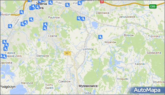 mapa Łomnica gmina Mysłakowice, Łomnica gmina Mysłakowice na mapie Targeo